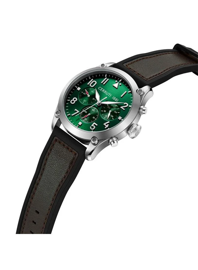 CERRUTI 1881 Borgatello Green Dial Silicone-Leather Strap Chronograph Watch for Men, 42mm